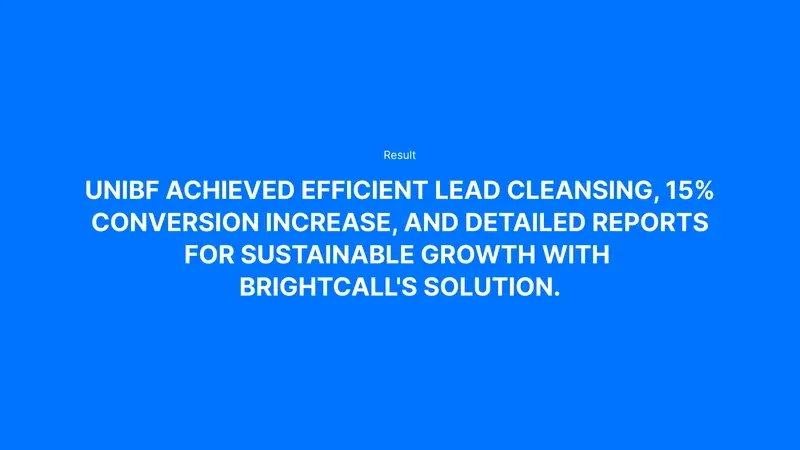 Promotional graphic about lead cleansing, a 15% conversion increase, and detailed reports with Brightcall